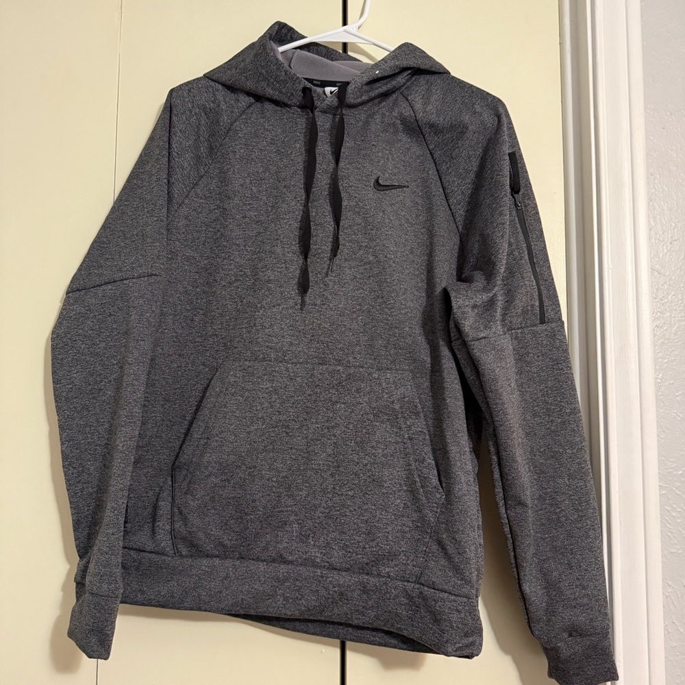 New Nike Men's Dark Gray sweater long sleeve Hood pull-over small strings pocket